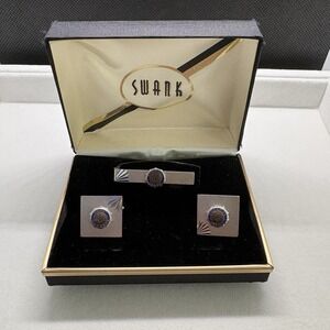 Vintage Swank Cufflinks and Tie Clip Set Original Box